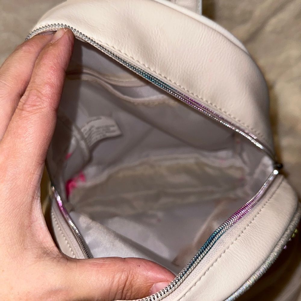 OMG White Rainbow Sequined Faux Leather Kitty Mini Backpack - Picture 9 of 15